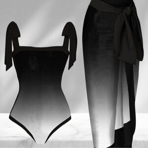 Chic Ombre Black and Gray One-Piece Swimsuit, 2xl